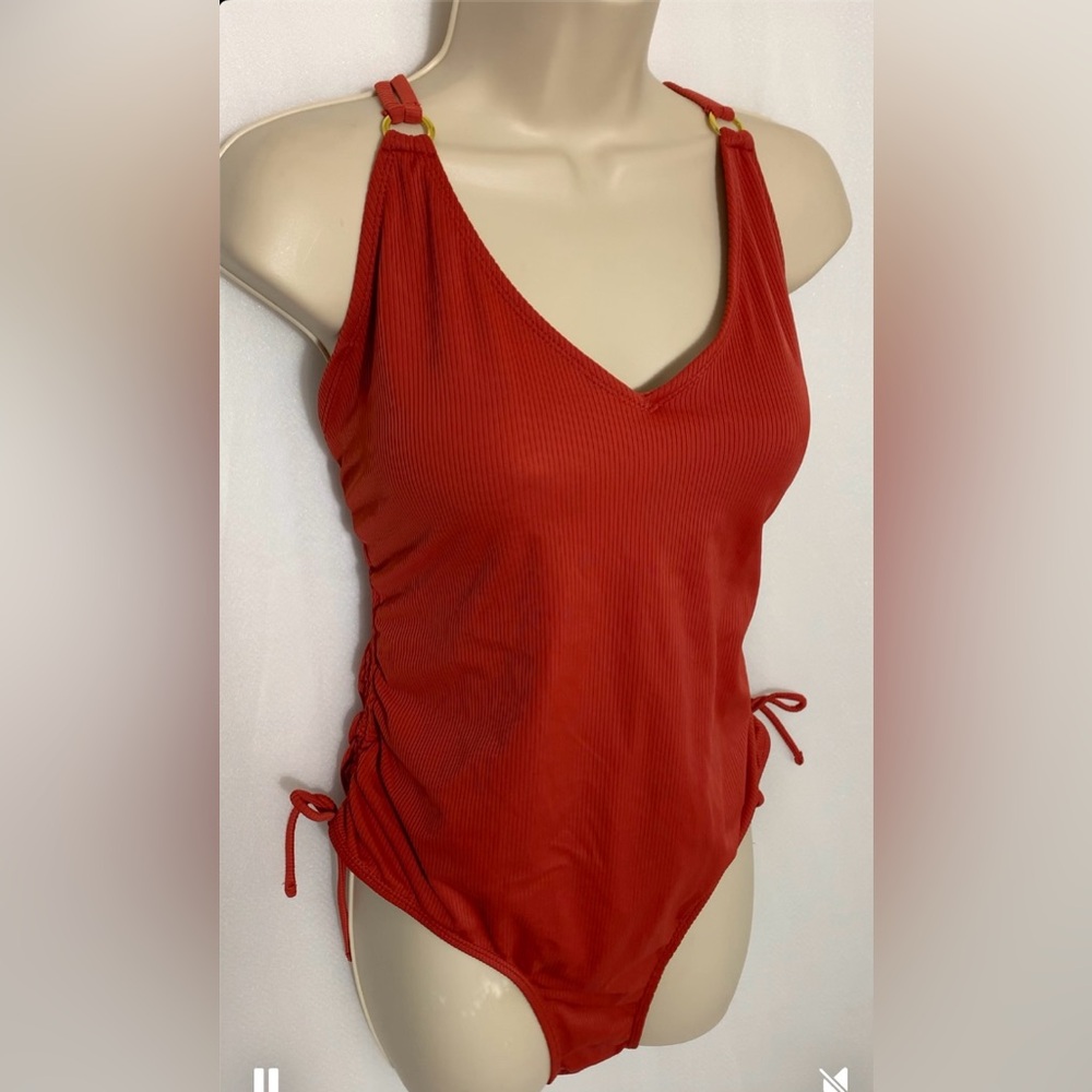 Time and Tru Burnt Orange one piece halter top swimsuit Size XL 16-18